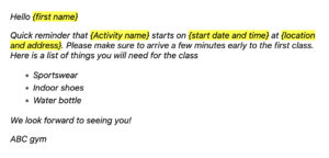 Start of session reminder email template