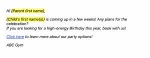 Party marketing automation email template