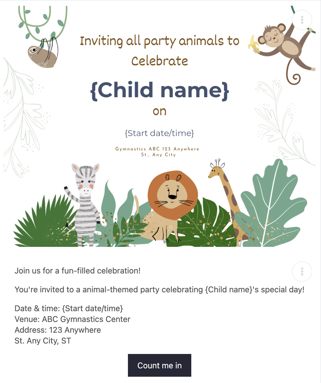 Party Booking Software invitation