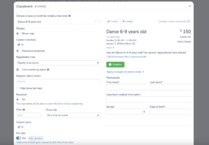 Create a class for dance registration form