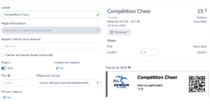 Billetterie en ligne pour compétition de Cheer