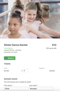 Dance recital ticket form
