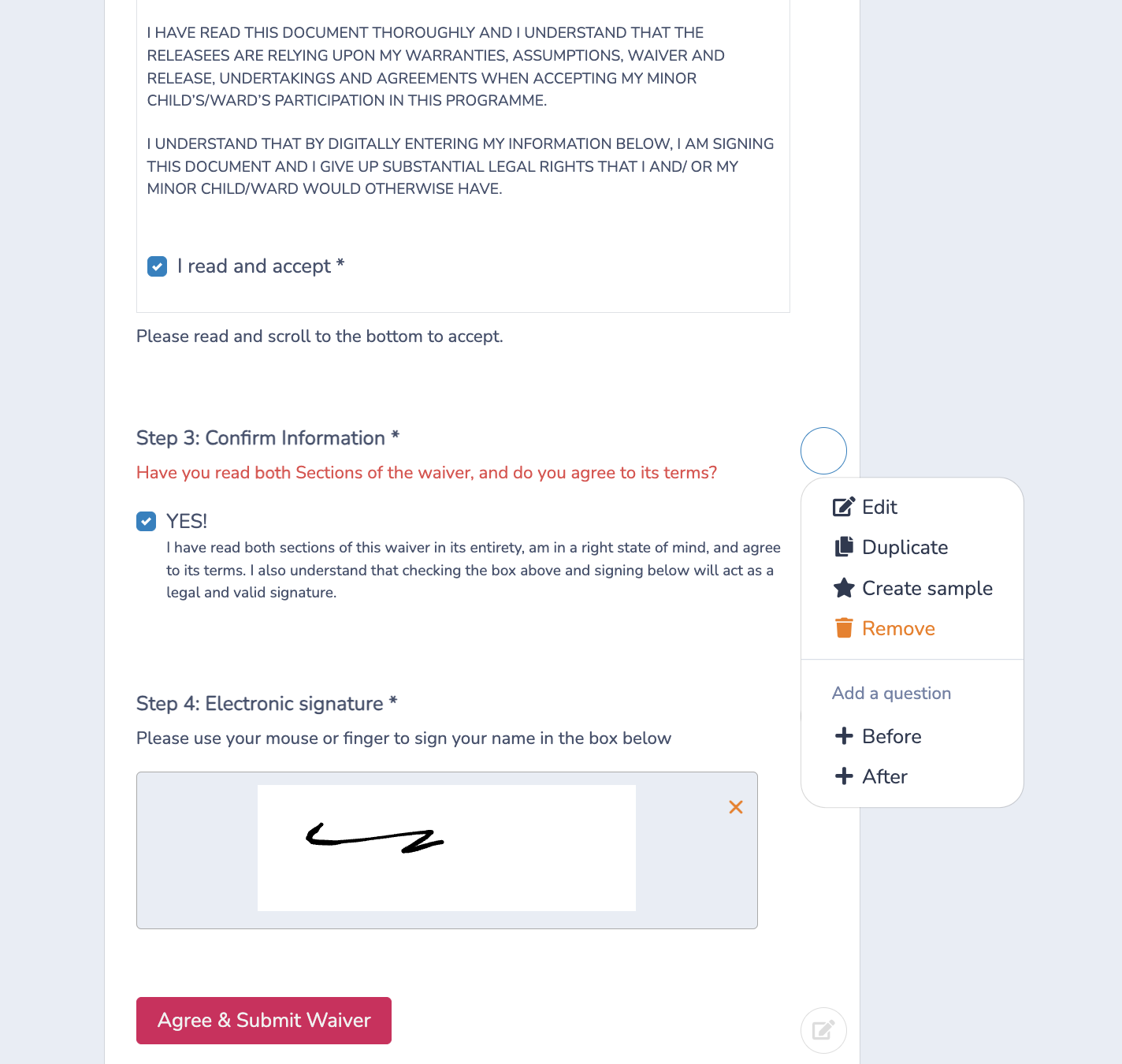 Liability waiver form for dance studios