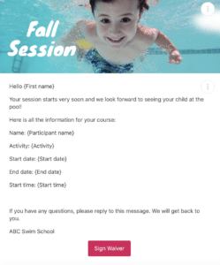 Start of Session Email Template for Swim