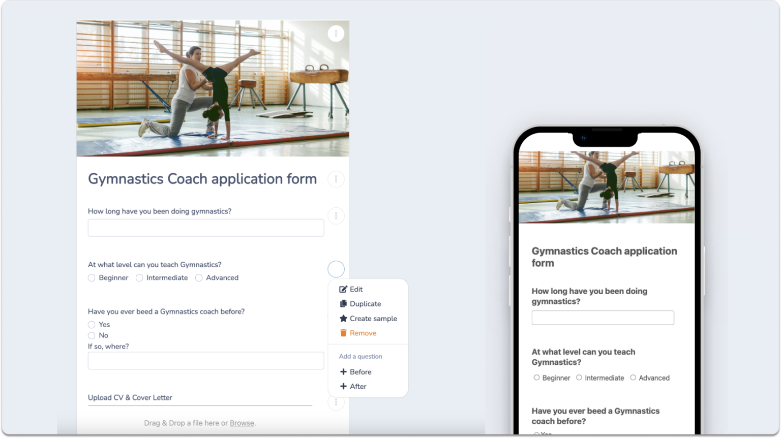 Gymnastics Instructor Application Form