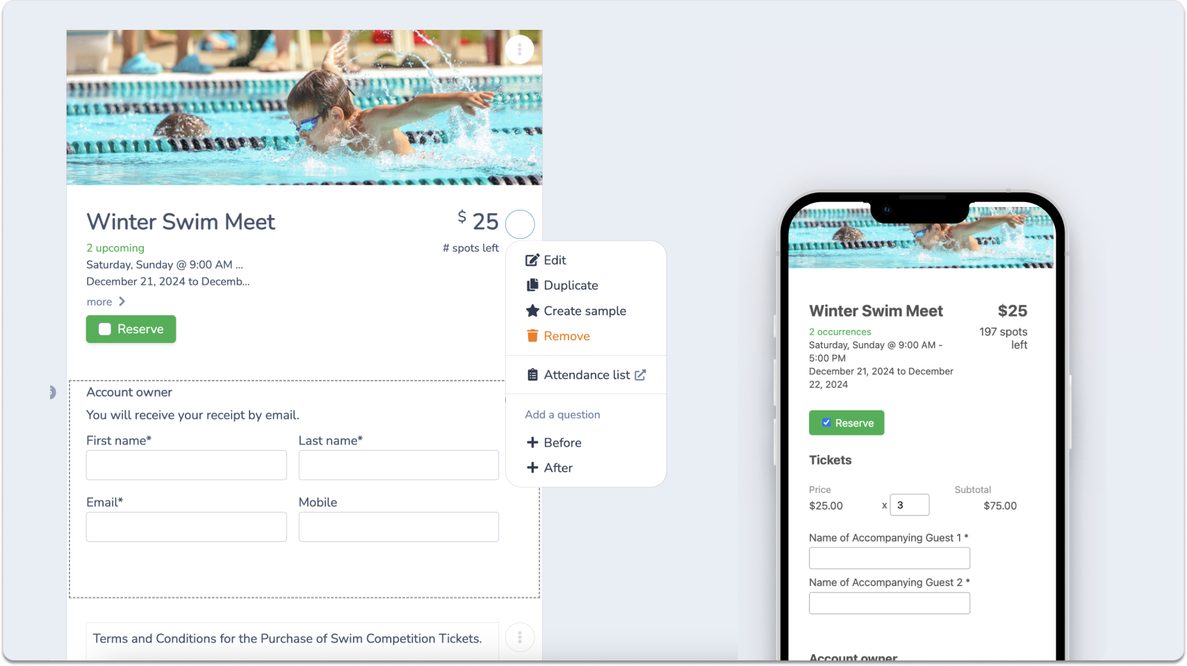 How to sell tickets for a swim competition