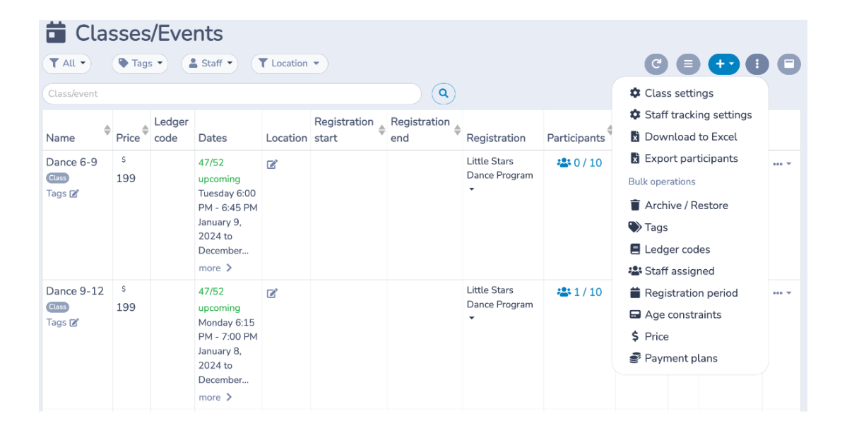 New bulk operations for classes using Activity Messenger's attendance features