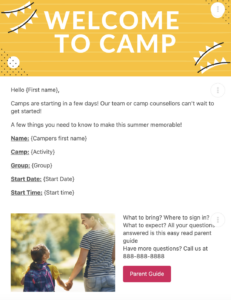 Camp Welcome Email Template