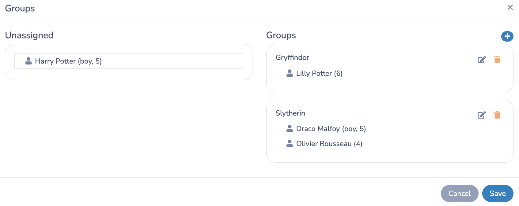 Create groups in camp attendance list