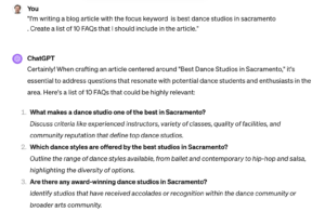 ChatGPt prompts for dance studios