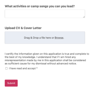 Allow resume and cover letter uploads for camp cousellors