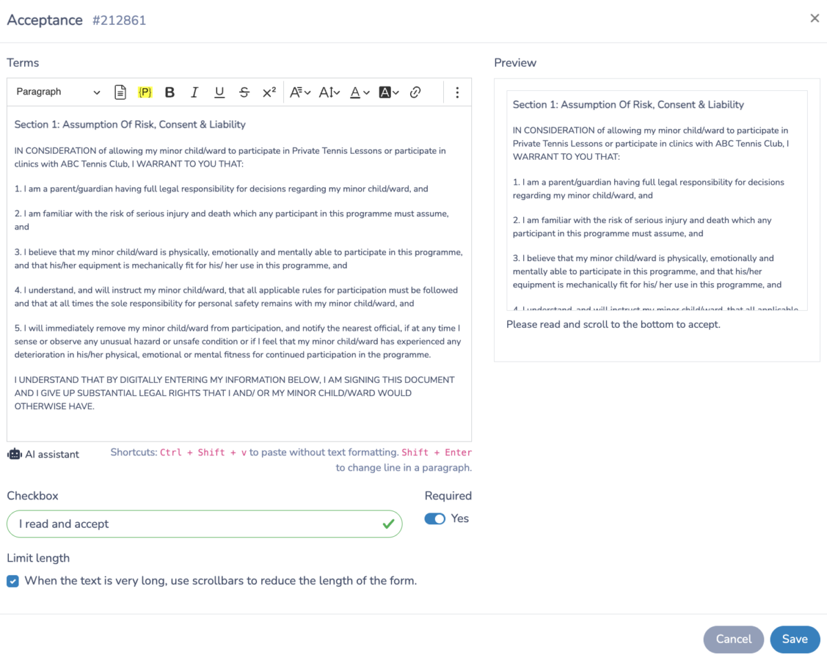 How to create a Tennis Club Liability Waivers (with Template)