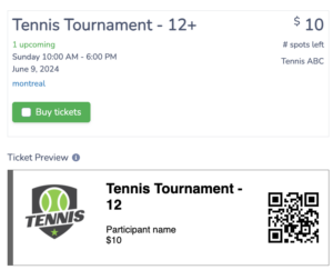 Ticketing for Tennis Club Tournaments