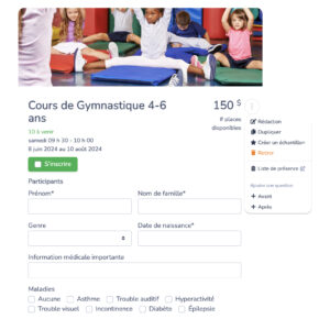 Gestion des inscriptions en ligne pour club de gymnastique