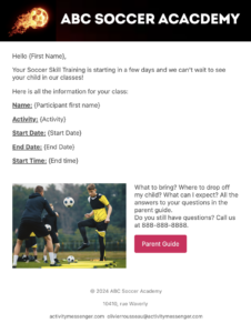 Start of session reminder for soccer academy