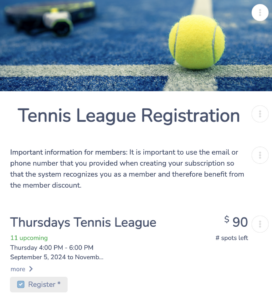 Tennis League registration template