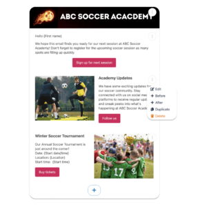 Targeted marketing for soccer academy