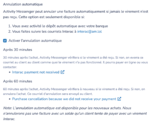 L'annulation automatique lorsque le virement n'est pas reçu.
