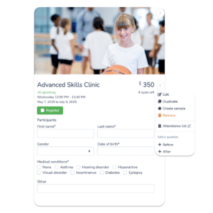 create a basketball registration form