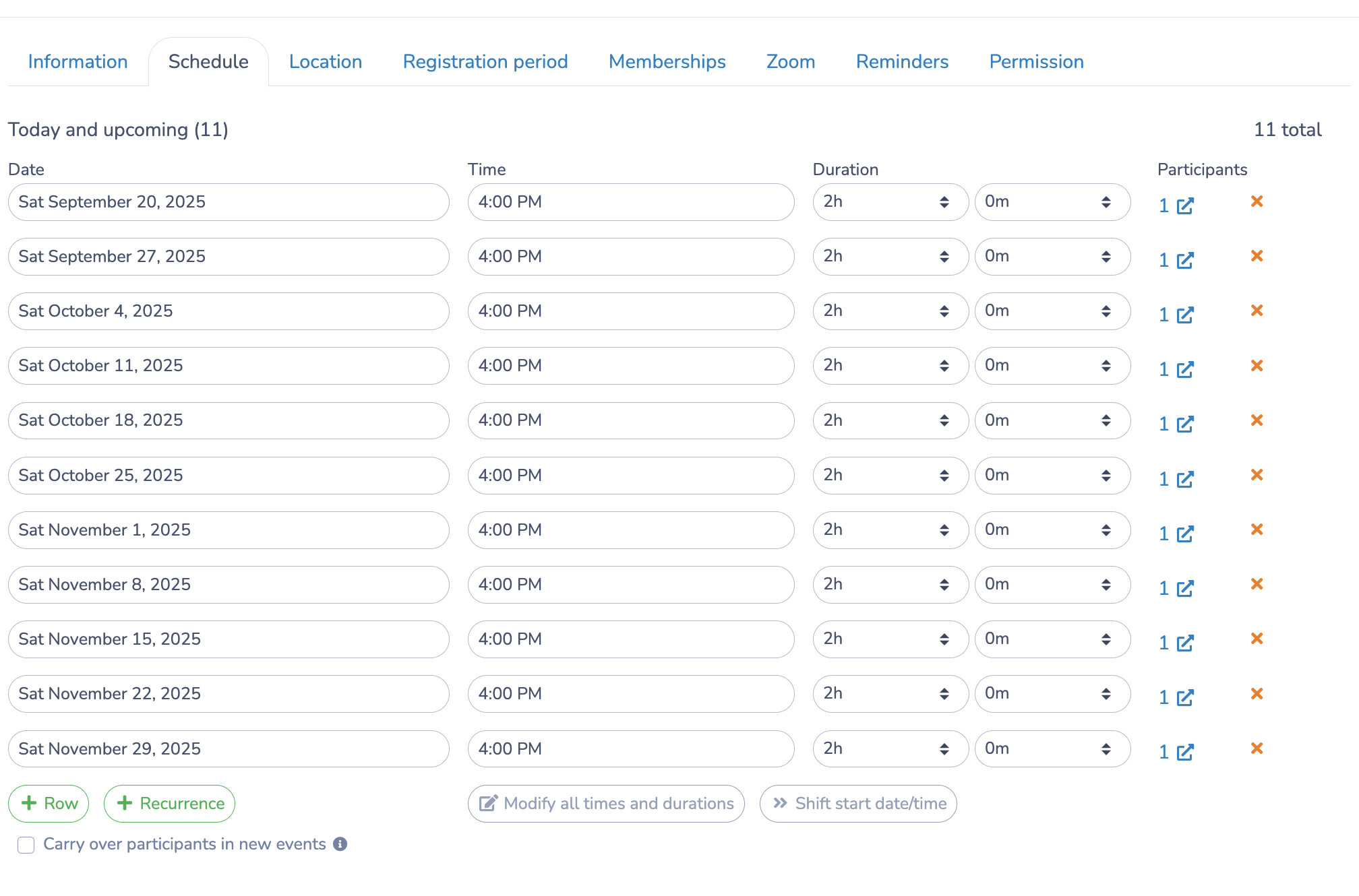schedule with game dates and times