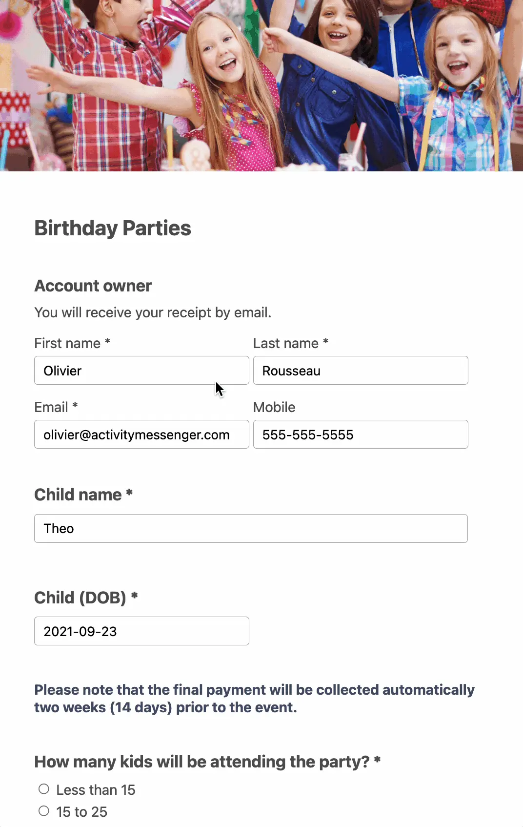 Party booking software