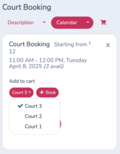 Clients can select a time block and court