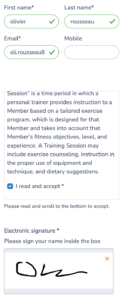 Sign liability waiver at court booking checkout