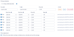 Set booking hours and lead time