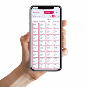 Court booking page on smartphone