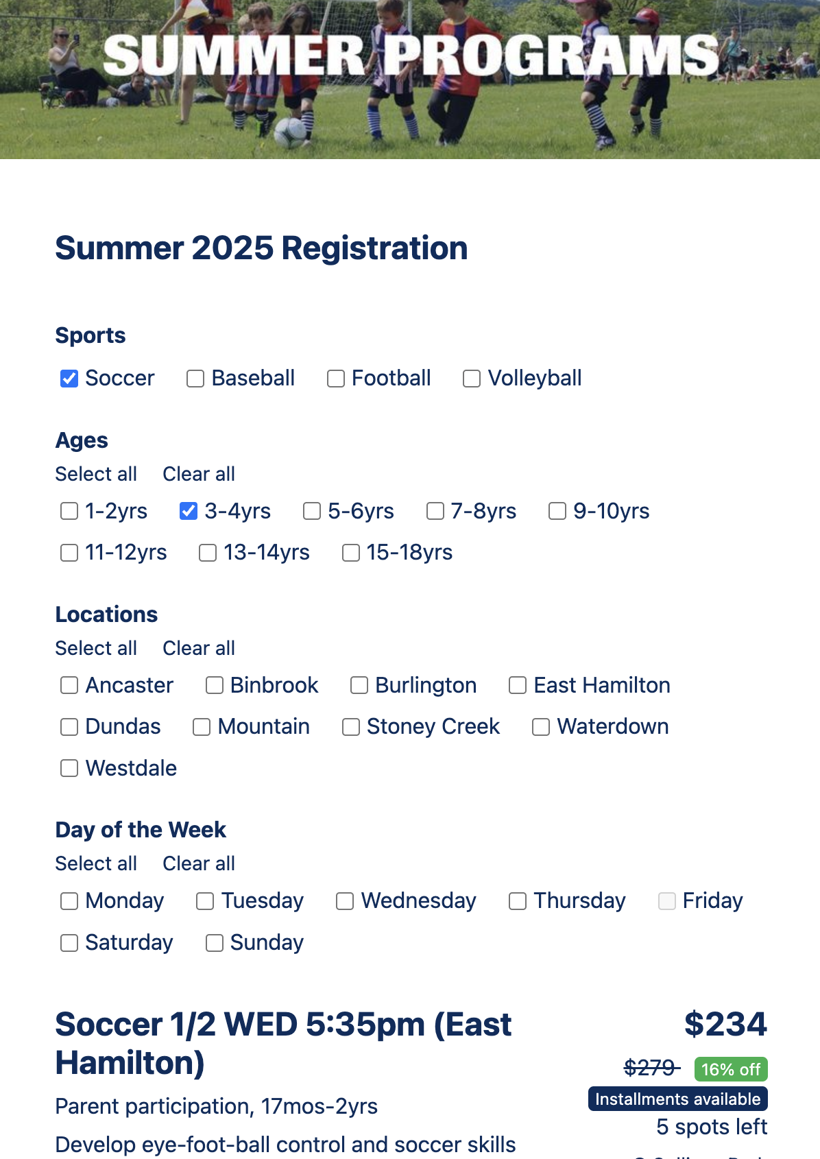 ACTIVE Network competitors: Example of a registration form with conditional logic