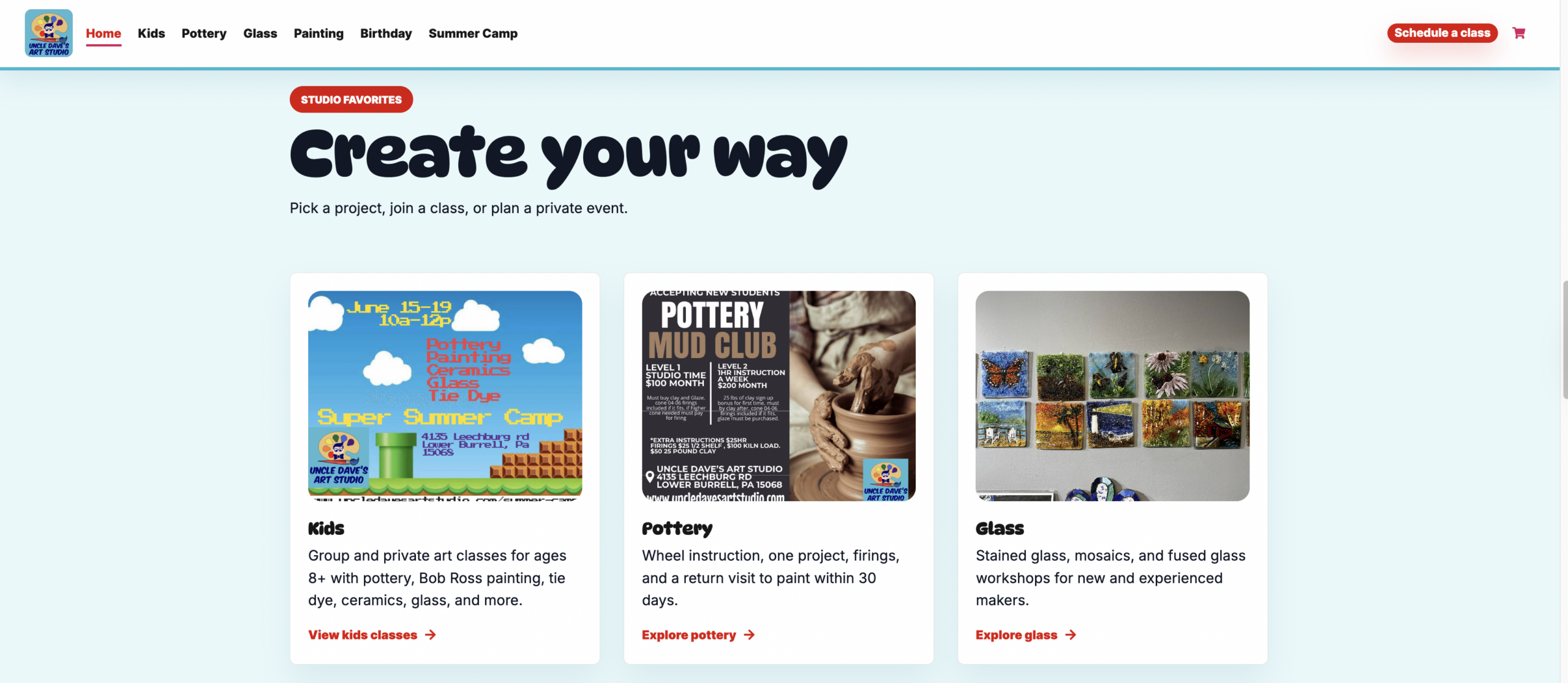 Activity Messenger website builder for art studios