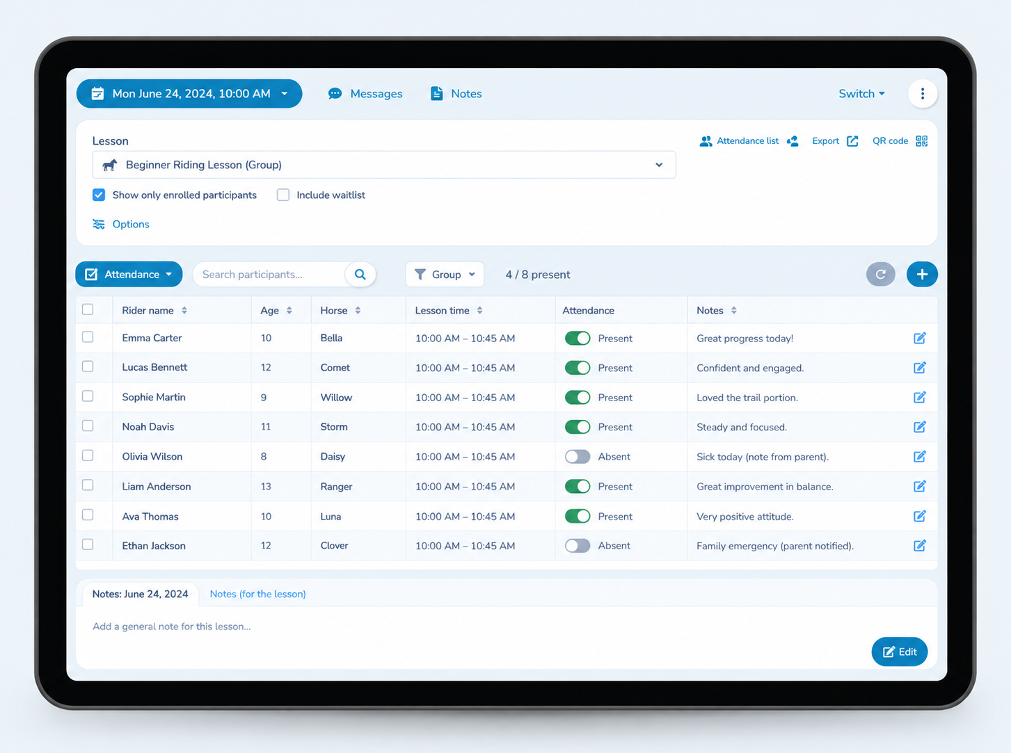 Horse Riding Registration Software: Managing Attendance Lists